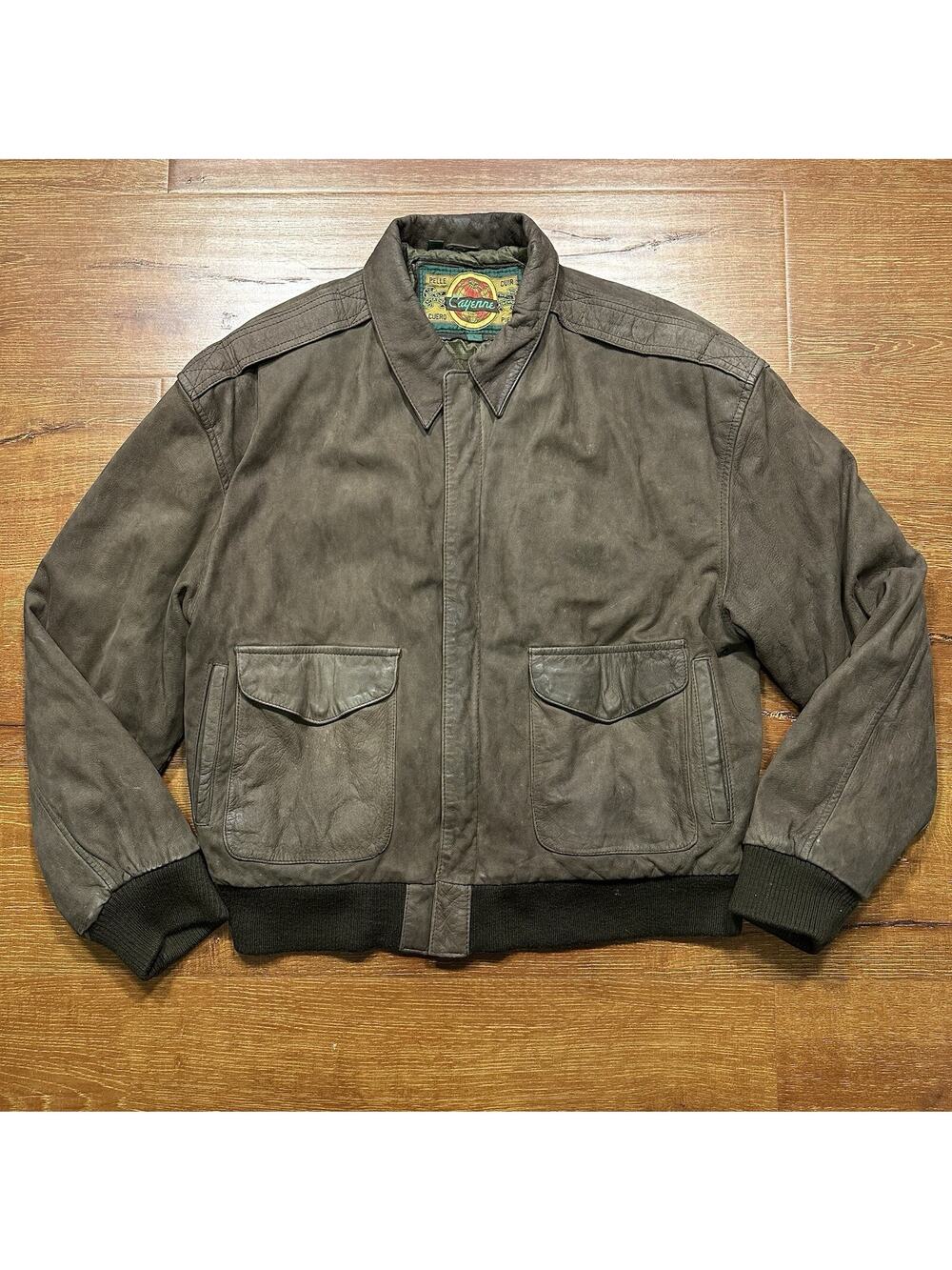 Vintage Cayenne Bomber Jacket Mens L Brown 100% Leather Aviator Flight Classic